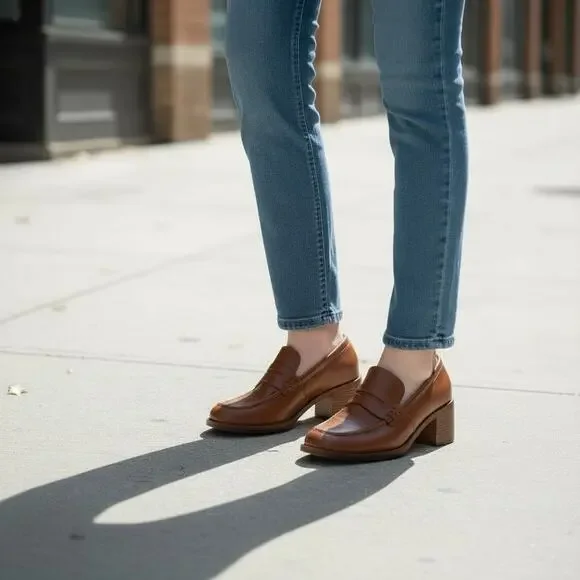 Nine West Block Heel Penny Loafer - Women's 8 M Brown - Picture 1 of 8